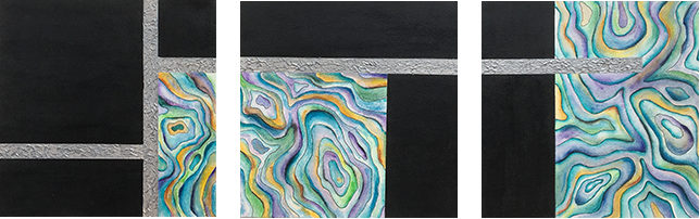 set of three artworks silver and paua by judy wood