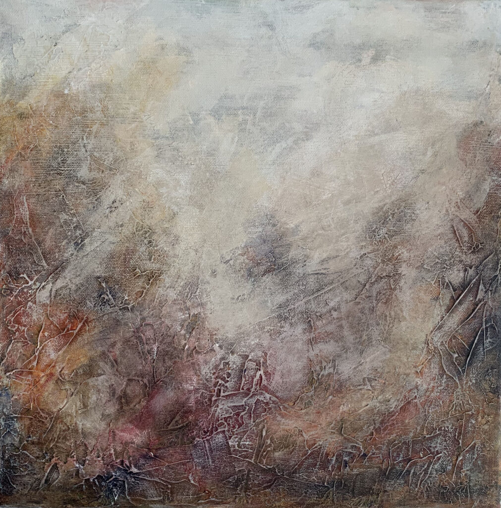 red and coloured abstract art by nz artist judy wood